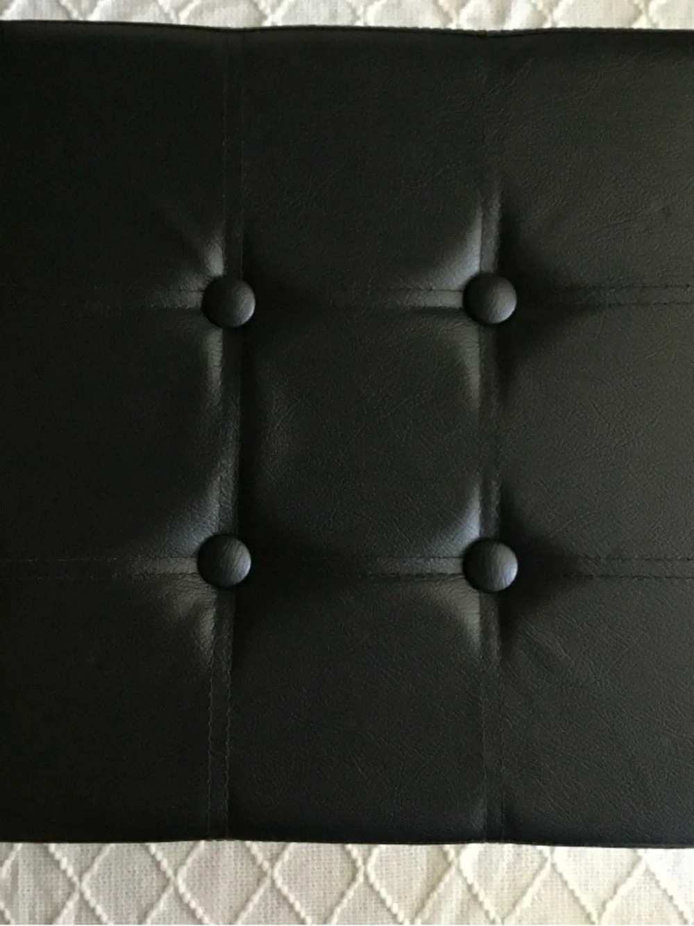 New Black Tufted Faux Leather Small Ottoman Cube, 15 inches
